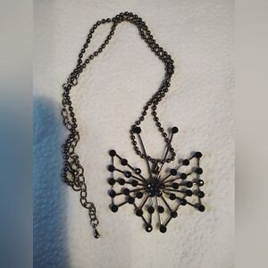 Elegant Shiny Black Beaded Necklace Rhinestones Pendant Butterfly Shape Design